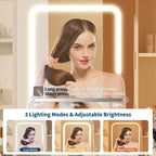 GustoWave Schminktisch mit Spiegel und Beleuchtung, inklusive gepolstertem Hocker, Aufbewahrungsschubladen, USB-Anschlüssen und einstellbarer LED-Beleuchtung mit 3 Lichtmodi