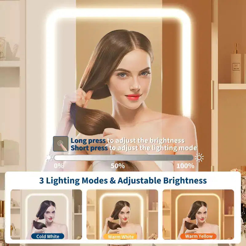 GustoWave Schminktisch mit Spiegel und Beleuchtung, inklusive gepolstertem Hocker, Aufbewahrungsschubladen, USB-Anschlüssen und einstellbarer LED-Beleuchtung mit 3 Lichtmodi