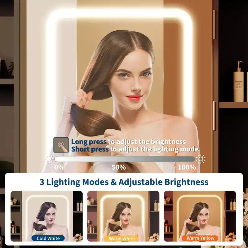GustoWave Schminktisch mit Spiegel und Beleuchtung, inklusive gepolstertem Hocker, Aufbewahrungsschubladen, USB-Anschlüssen und einstellbarer LED-Beleuchtung mit 3 Lichtmodi