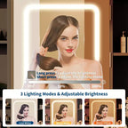 GustoWave Schminktisch mit Spiegel und Beleuchtung, inklusive gepolstertem Hocker, Aufbewahrungsschubladen, USB-Anschlüssen und einstellbarer LED-Beleuchtung mit 3 Lichtmodi