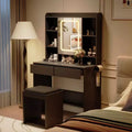 GustoWave Vanity Desk with Mirror and Lights,Includes Padded Stool, Storage Drawers, USB Outlets, Adjustable LED Light with 3 Lighting Modes