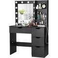Acekool Modern Vanity Makeup Desk with Lighted Mirror, Power Outlets, 4 Drawers, Crystal Knobs, Adjustable LED, Storage Shelves for Bedroom, White