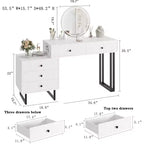 Acekool fehér fésülködőasztal tükörrel és világítással, modern sminkasztal 5 fiókkal, 3 színű LED-világítással és állítható fényerővel, hálószobába