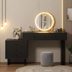 Acekool White Vanity Desk with Mirror and Lights, Modern Makeup Vanity Table with 5 Drawers, 3-Color LED, Adjustable Brightness for Bedroom