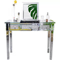 VINGLI Mirrored Vanity Desk With Drawers and Flip Mirror, Glass Table, Silver Makeup Desk for Bedroom/Makeup Room