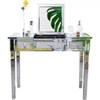 VINGLI Mirrored Vanity Desk With Drawers and Flip Mirror, Glass Table, Silver Makeup Desk for Bedroom/Makeup Room