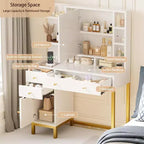 Escritorio tocador de maquillaje con espejo y luces, mesa tocador con espejo iluminado HD de 25.6, 3 cajones y 8 estantes, para dormitorio y vestidor; blanco