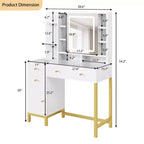 Escritorio tocador de maquillaje con espejo y luces, mesa tocador con espejo iluminado HD de 25.6, 3 cajones y 8 estantes, para dormitorio y vestidor; blanco