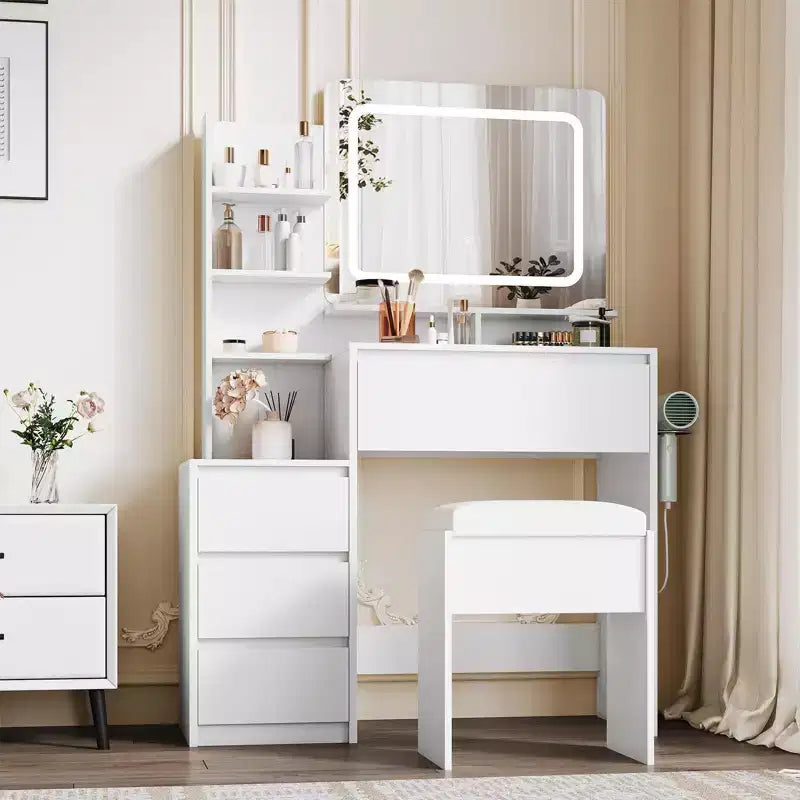 Vanity Desk With Mirror and LED Lights, 36-Inch Makeup Vanity Desk, Power Outlet