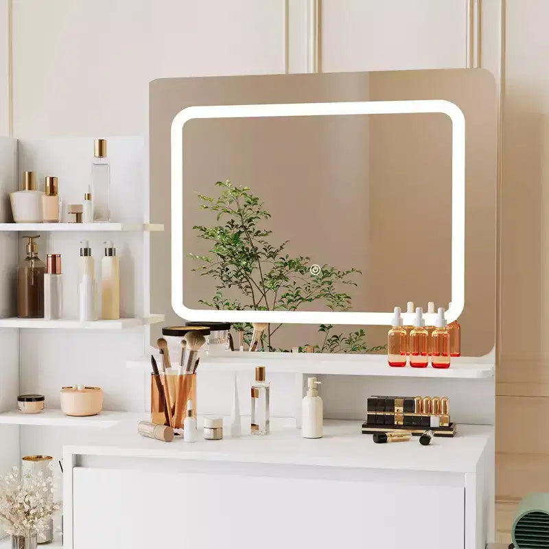 Schminktisch mit Spiegel und LED-Beleuchtung, 36-Zoll-Schminktisch, Steckdose