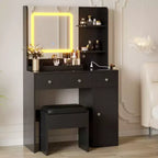 Vanity Desk and Stool with Mirror and LightsMakeup Vanity with Charging Station, Drawers, Storage Shelves for Bedroom
