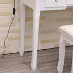 Escritorio de tocador moderno para maquillaje con espejo LED, 5 cajones de almacenamiento, taburete acolchado, diseño convertible y montaje rápido
