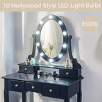 Escritorio de tocador moderno para maquillaje con espejo LED, 5 cajones de almacenamiento, taburete acolchado, diseño convertible y montaje rápido