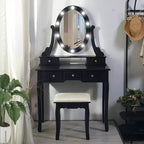 Modern Makeup Vanity Desk  LED Mirror, 5 Storage Drawers, Plush Stool, Convertible Design, Quick Assembly