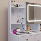 White Linen Particle Board with Triamine Tempered Glass Table Top Vanity Table Set