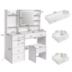 White Linen Particle Board with Triamine Tempered Glass Table Top Vanity Table Set
