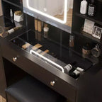 White Linen Particle Board with Triamine Tempered Glass Table Top Vanity Table Set