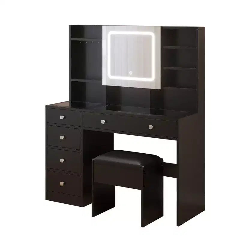 White Linen Particle Board with Triamine Tempered Glass Table Top Vanity Table Set