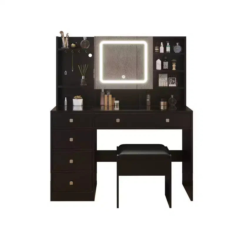 White Linen Particle Board with Triamine Tempered Glass Table Top Vanity Table Set