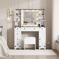GustoWave Makeup Vanity and Stool, Vanity Desk with Lights, White Vanity Table with Charging Station, 6 Drawers and Cabinets