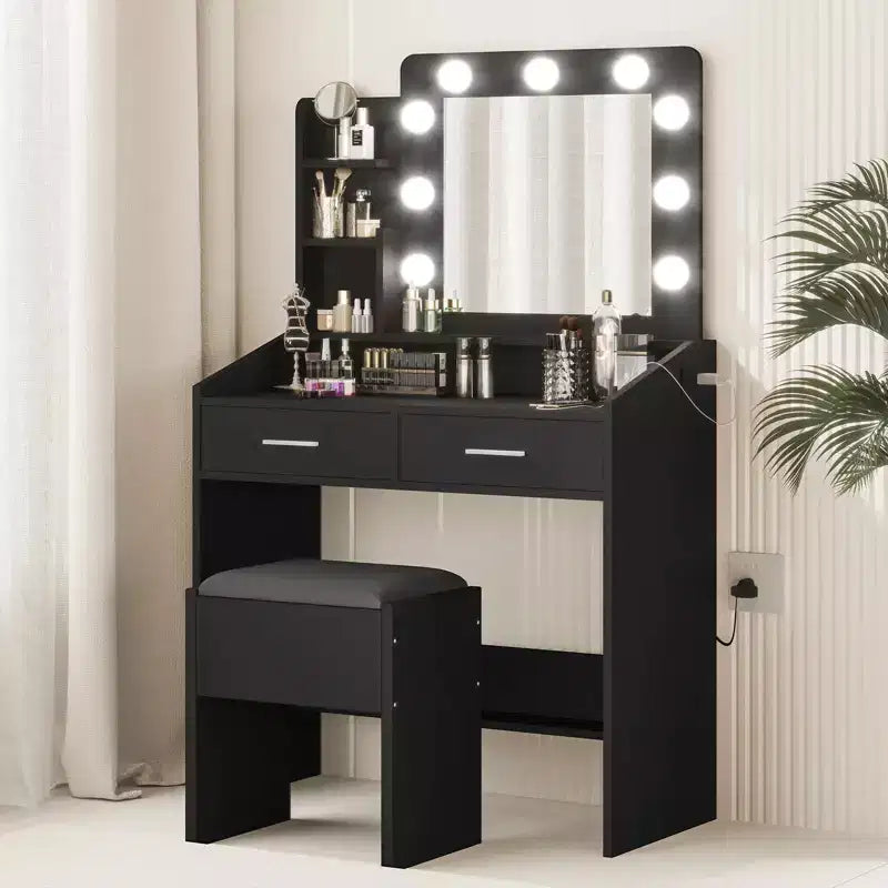 Makeup Vanity with Lights, Vanity Desk with Mirror and Lights Set, Large Drawer and Two-Tier Lots Storage Cabinet, 3 Lighting Modes