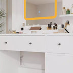 Vanity Desk and Stool with Mirror and LightsMakeup Vanity with Charging Station, Drawers, Storage Shelves for Bedroom, White
