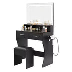 Conjunto de tocador con espejo LED grande de 31.5 y luces, mesa de maquillaje con 2 cajones, taburete, toma de corriente y 3 modos de iluminación para dormitorio