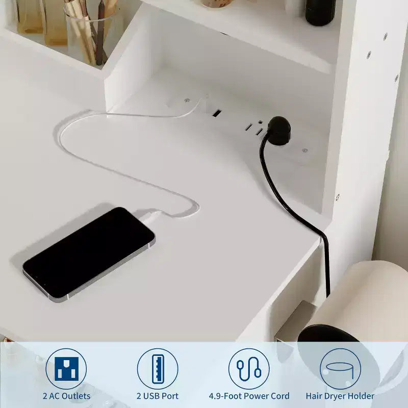 Schminktisch mit Spiegel, 37-W-Frisiertisch mit Schubladen und Hocker, moderner Schminktisch für kleine Schlafzimmer
