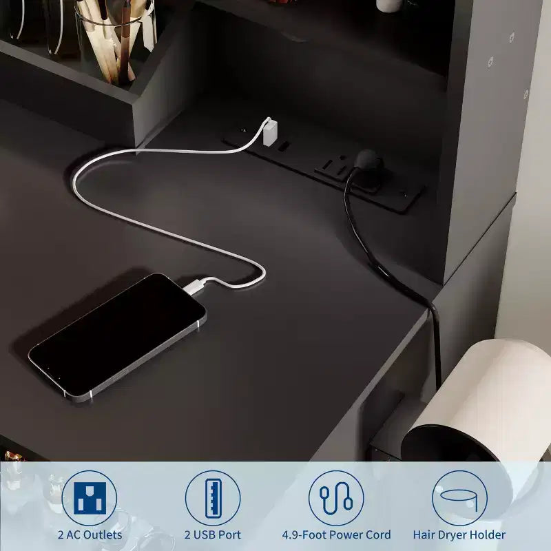 Schminktisch mit Spiegel, 37-W-Frisiertisch mit Schubladen und Hocker, moderner Schminktisch für kleine Schlafzimmer