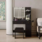Makeup Vanity Desk with Mirror, 37W Large Dressing Table with Drawers & Stool, Modern Makeup Vanity Table for Small Space Bedroom