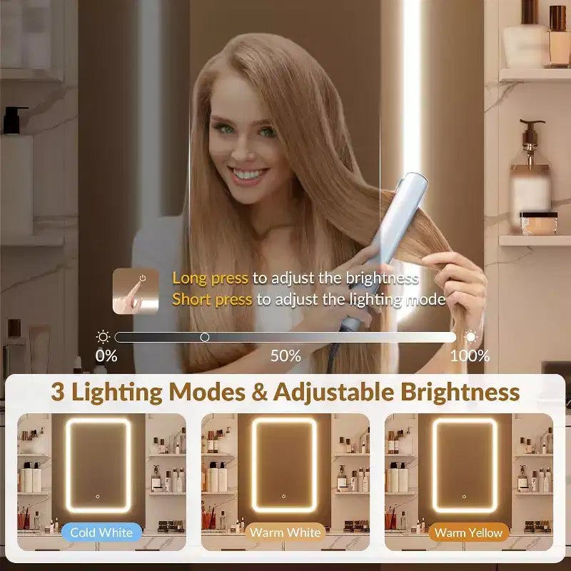 Make-uptafel met verlichte spiegel, oplaadstation, gewatteerde kruk, föhnrek en 3 verstelbare verlichtingsstanden voor de slaapkamer