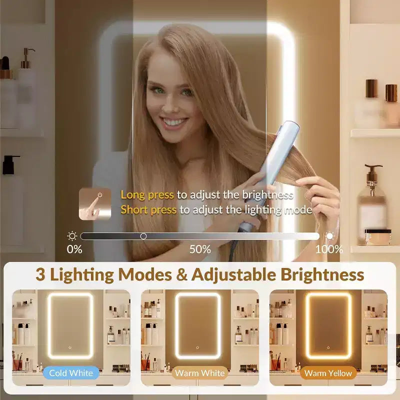 Make-uptafel met verlichte spiegel, oplaadstation, gewatteerde kruk, föhnrek en 3 verstelbare verlichtingsstanden voor de slaapkamer