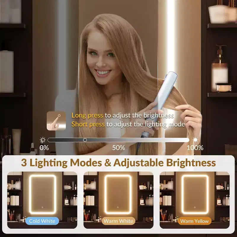 Make-uptafel met verlichte spiegel, oplaadstation, gewatteerde kruk, föhnrek en 3 verstelbare verlichtingsstanden voor de slaapkamer