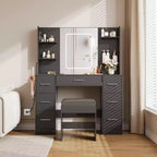 COZONY Schminktisch mit Beleuchtung, Spiegel und Stuhl – Schminktisch mit 7 Schubladen, 6 Regalen und einstellbarer Beleuchtung