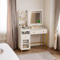 COZONY White Vanity Desk with Lighted Mirror & Power Outlet  Large Makeup Vanity Table with Drawers & Shelves