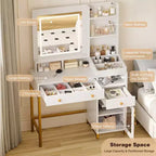 COZONY witte kaptafel met verlichte spiegel en stopcontact, grote make-uptafel met laden en planken