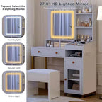 COZONY witte kaptafel met verlichte spiegel en stopcontact, grote make-uptafel met laden en planken