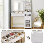 COZONY witte kaptafel met verlichte spiegel en stopcontact, grote make-uptafel met laden en planken