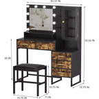 COZONY-Schminktisch mit gepolstertem Hocker, Spiegel und Beleuchtung, Schminktisch-Set mit Schmuckaufbewahrung, 5 Schubladen und Regalböden