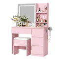 Vanity Desk with Mirror and LED Light, Modern Makeup Dressing Table, with 4 Drawers, Adjustable 3 Lighting Mode, for Bedroom