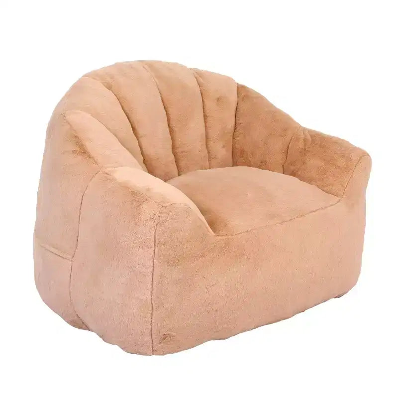 Poltrona d'Appoggio in Peluche con Base Completamente Imbottita, Tessuto Morbido e Peloso, Beige Champagne