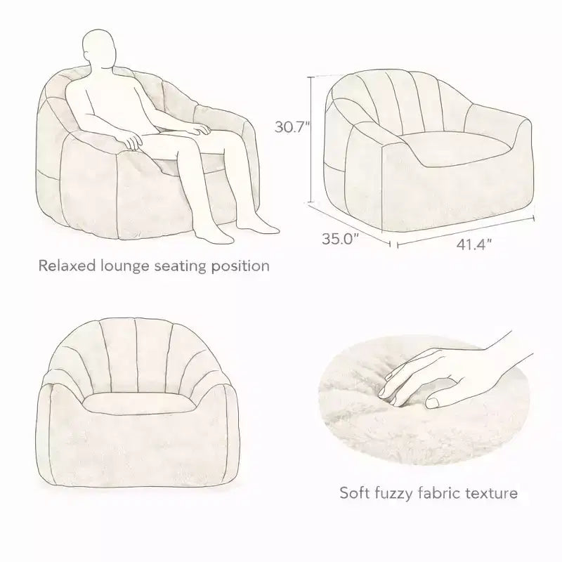 Poltrona d'Appoggio in Peluche con Base Completamente Imbottita, Tessuto Morbido e Peloso, Beige Champagne