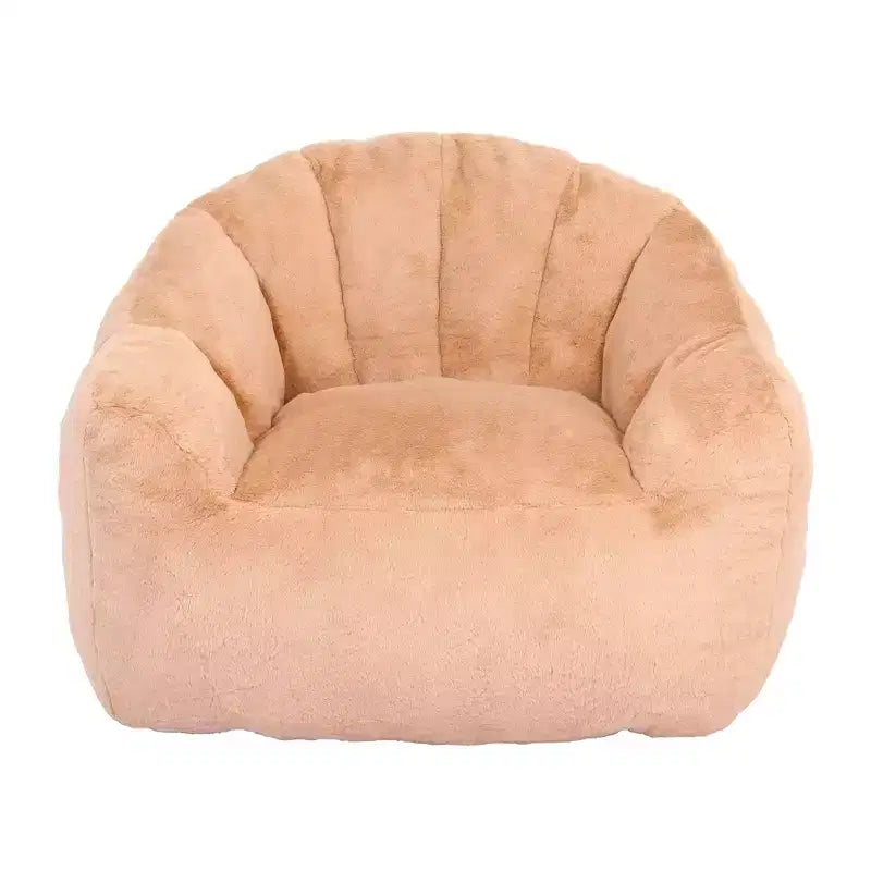 Poltrona d'Appoggio in Peluche con Base Completamente Imbottita, Tessuto Morbido e Peloso, Beige Champagne