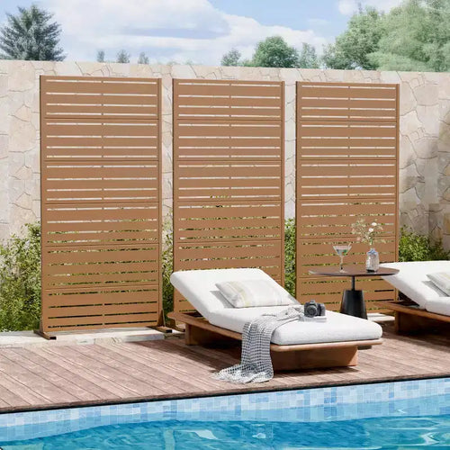 MAYEERTY Benjamin Wide-Narrow A Louvered Brown Galvanized Steel Room Divider, 72x35x16, 6-Piece Double-Sided Privacy Screen