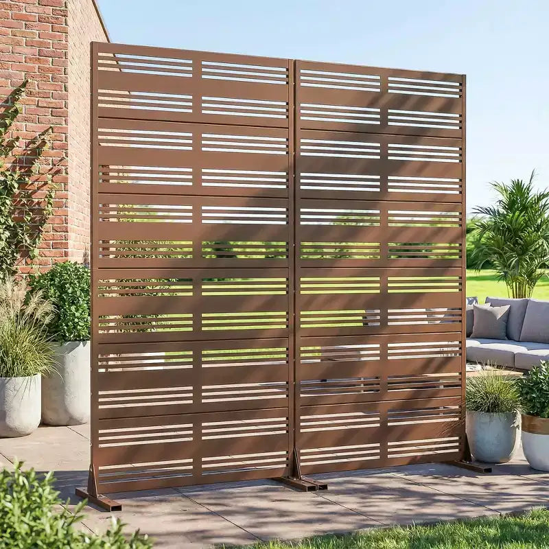 Divisorio a 6 Pannelli con Lamelle, 72"x35"x16", Schermo per la Privacy a Doppia Faccia in Acciaio Galvanizzato, Marrone