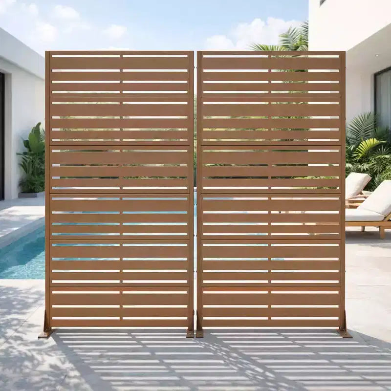 Divisorio a 6 Pannelli con Lamelle, 72"x35"x16", Schermo per la Privacy a Doppia Faccia in Acciaio Galvanizzato, Marrone