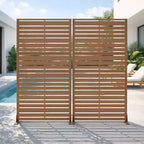 Divisorio a 6 Pannelli con Lamelle, 72"x35"x16", Schermo per la Privacy a Doppia Faccia in Acciaio Galvanizzato, Marrone