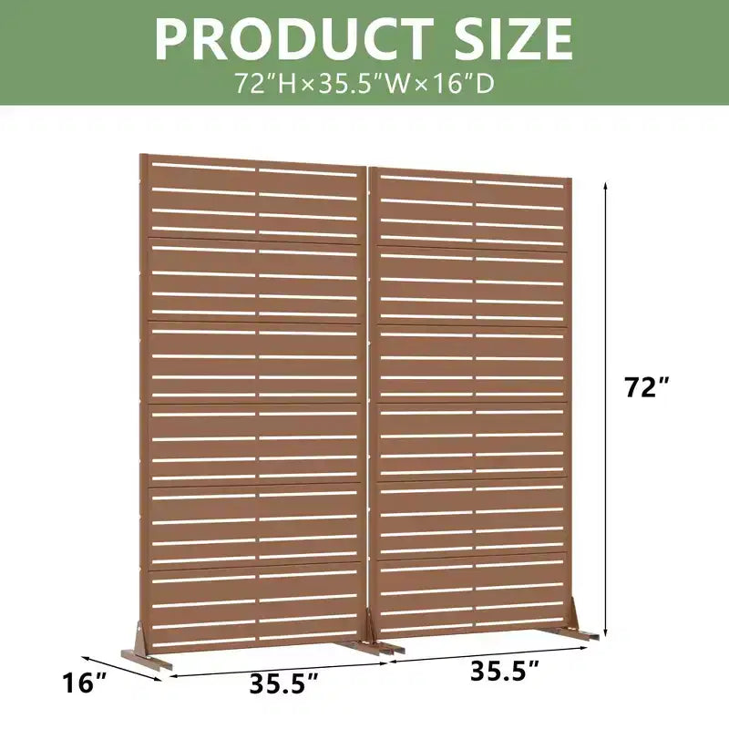 Divisorio a 6 Pannelli con Lamelle, 72"x35"x16", Schermo per la Privacy a Doppia Faccia in Acciaio Galvanizzato, Marrone