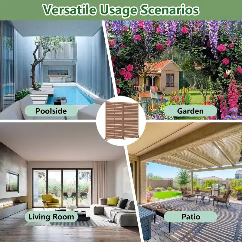 Divisorio a 6 Pannelli con Lamelle, 72"x35"x16", Schermo per la Privacy a Doppia Faccia in Acciaio Galvanizzato, Marrone