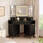 48 Corner Vanity Desk, Fluted Makeup Vanity Desk with Glass Top, for Bedroom